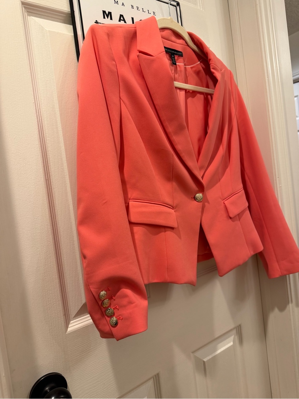 White House Black Market Coral Peak Lapel Blazer Gold Button